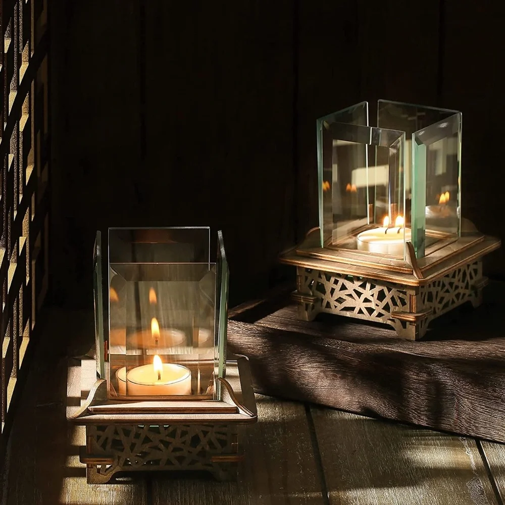 Wooden Tea Light Candle Holder, Votive Tealight Holder Puzzles Box Wood Base